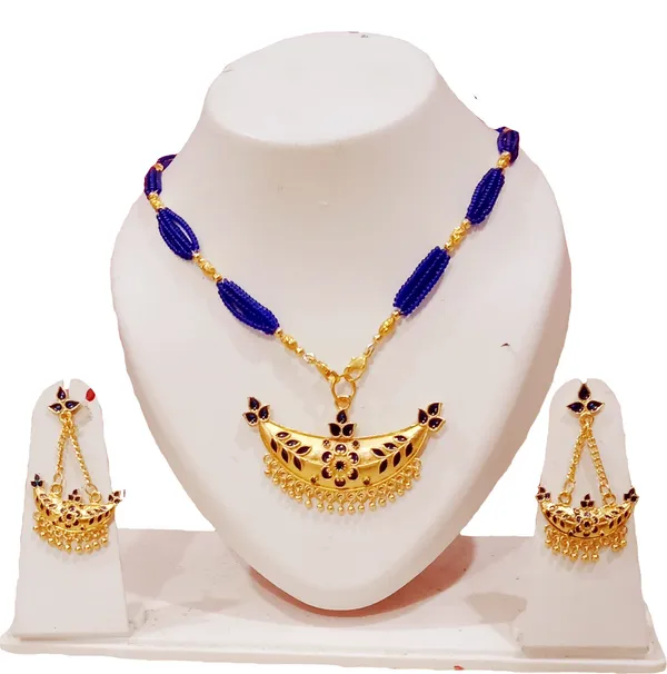 Assamese_Traditional_Gold_Plated_Blue_Colour_Joonbiri_Tassel_Jewellery_Set_For_Women